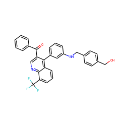 O=C(c1ccccc1)c1cnc2c(C(F)(F)F)cccc2c1-c1cccc(NCc2ccc(CO)cc2)c1 ZINC000014972607