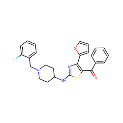 O=C(c1ccccc1)c1sc(NC2CCN(Cc3ccccc3F)CC2)nc1-c1ccco1 ZINC000040380530