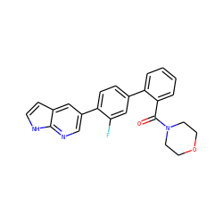 O=C(c1ccccc1-c1ccc(-c2cnc3[nH]ccc3c2)c(F)c1)N1CCOCC1 ZINC000224811732