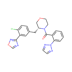 O=C(c1ccccc1-n1nccn1)N1CCOC[C@H]1Cc1ccc(Cl)c(-c2ncon2)c1 ZINC000222085645