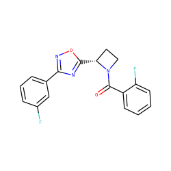 O=C(c1ccccc1F)N1CC[C@H]1c1nc(-c2cccc(F)c2)no1 ZINC000095578895