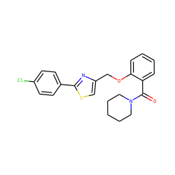 O=C(c1ccccc1OCc1csc(-c2ccc(Cl)cc2)n1)N1CCCCC1 ZINC000011422919
