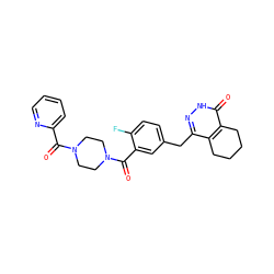 O=C(c1ccccn1)N1CCN(C(=O)c2cc(Cc3n[nH]c(=O)c4c3CCCC4)ccc2F)CC1 ZINC000146682370