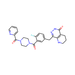O=C(c1ccccn1)N1CCN(C(=O)c2cc(Cc3n[nH]c(=O)c4c3NCCC4)ccc2F)CC1 ZINC000146665587