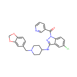 O=C(c1cccnc1)n1nc(NC2CCN(Cc3ccc4c(c3)OCO4)CC2)c2cc(Cl)ccc21 ZINC000028529960