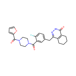 O=C(c1ccco1)N1CCN(C(=O)c2cc(Cc3n[nH]c(=O)c4c3CCCC4)ccc2F)CC1 ZINC000148325614