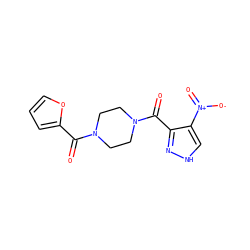 O=C(c1ccco1)N1CCN(C(=O)c2n[nH]cc2[N+](=O)[O-])CC1 ZINC000005491250