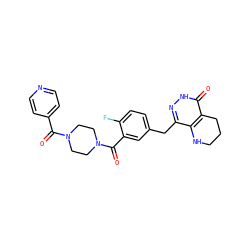 O=C(c1ccncc1)N1CCN(C(=O)c2cc(Cc3n[nH]c(=O)c4c3NCCC4)ccc2F)CC1 ZINC000148314547