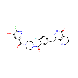 O=C(c1cnc(Cl)c(O)c1)N1CCN(C(=O)c2cc(Cc3n[nH]c(=O)c4c3NCCC4)ccc2F)CC1 ZINC000146673292