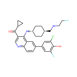 O=C(c1cnc2ccc(-c3cc(F)c(O)c(Cl)c3)cc2c1N[C@H]1CC[C@H](CNCCF)CC1)C1CC1 ZINC000473165267