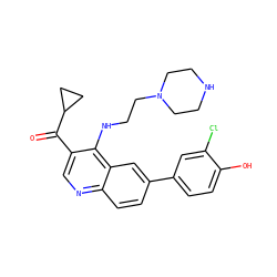 O=C(c1cnc2ccc(-c3ccc(O)c(Cl)c3)cc2c1NCCN1CCNCC1)C1CC1 ZINC000203797930