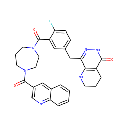 O=C(c1cnc2ccccc2c1)N1CCCN(C(=O)c2cc(Cc3n[nH]c(=O)c4c3NCCC4)ccc2F)CC1 ZINC000140533021