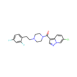 O=C(c1cnn2cc(Cl)ccc12)N1CCN(CCc2ccc(F)cc2F)CC1 ZINC000073294408