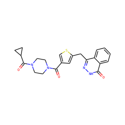 O=C(c1csc(Cc2n[nH]c(=O)c3ccccc23)c1)N1CCN(C(=O)C2CC2)CC1 ZINC000299825179