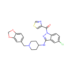 O=C(c1cscn1)n1nc(NC2CCN(Cc3ccc4c(c3)OCO4)CC2)c2cc(Cl)ccc21 ZINC000028529973