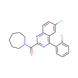 O=C(c1nc(-c2ccccc2Cl)c2cc(Cl)ccc2n1)N1CCCCCC1 ZINC000084688849