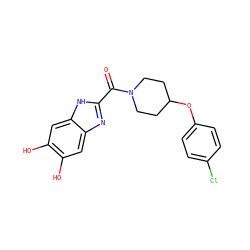 O=C(c1nc2cc(O)c(O)cc2[nH]1)N1CCC(Oc2ccc(Cl)cc2)CC1 ZINC000036294488