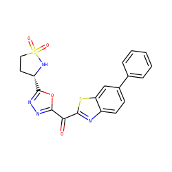 O=C(c1nnc([C@@H]2CCS(=O)(=O)N2)o1)c1nc2ccc(-c3ccccc3)cc2s1 ZINC000210817953