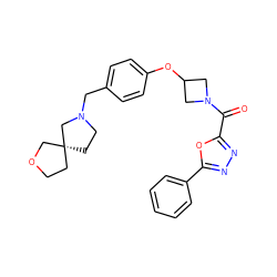 O=C(c1nnc(-c2ccccc2)o1)N1CC(Oc2ccc(CN3CC[C@@]4(CCOC4)C3)cc2)C1 ZINC000169701422