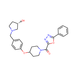 O=C(c1nnc(-c2ccccc2)o1)N1CCC(Oc2ccc(CN3CC[C@H](O)C3)cc2)CC1 ZINC000653724597