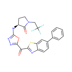 O=C(c1nnc(N[C@H]2CCN(CC(F)(F)F)C2=O)o1)c1nc2ccc(-c3ccccc3)cc2s1 ZINC000149831241