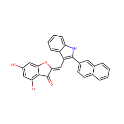 O=C1/C(=C/c2c(-c3ccc4ccccc4c3)[nH]c3ccccc23)Oc2cc(O)cc(O)c21 ZINC000049112195