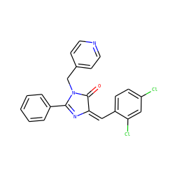 O=C1/C(=C\c2ccc(Cl)cc2Cl)N=C(c2ccccc2)N1Cc1ccncc1 ZINC000084636018