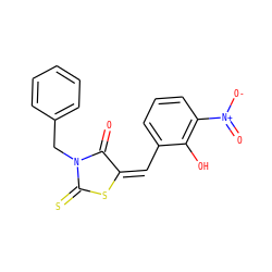 O=C1/C(=C\c2cccc([N+](=O)[O-])c2O)SC(=S)N1Cc1ccccc1 ZINC000004601997