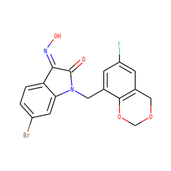 O=C1/C(=N\O)c2ccc(Br)cc2N1Cc1cc(F)cc2c1OCOC2 ZINC000003994183