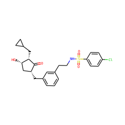 O=C1[C@@H](CC2CC2)[C@@H](O)C[C@H]1Cc1cccc(CCNS(=O)(=O)c2ccc(Cl)cc2)c1 ZINC000072116730