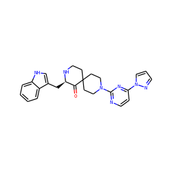 O=C1[C@@H](Cc2c[nH]c3ccccc23)NCCC12CCN(c1nccc(-n3cccn3)n1)CC2 ZINC000096173214