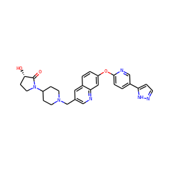 O=C1[C@@H](O)CCN1C1CCN(Cc2cnc3cc(Oc4ccc(-c5ccn[nH]5)cn4)ccc3c2)CC1 ZINC000215837451