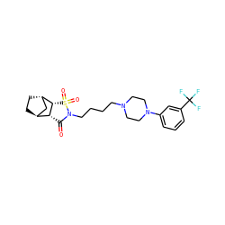 O=C1[C@@H]2[C@H]3CC[C@@H](C3)[C@@H]2S(=O)(=O)N1CCCCN1CCN(c2cccc(C(F)(F)F)c2)CC1 ZINC000100668171