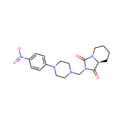 O=C1[C@@H]2CCCCN2C(=O)N1CN1CCN(c2ccc([N+](=O)[O-])cc2)CC1 ZINC000019911471