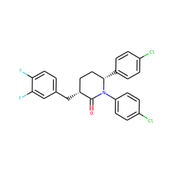 O=C1[C@H](Cc2ccc(F)c(F)c2)CC[C@H](c2ccc(Cl)cc2)N1c1ccc(Cl)cc1 ZINC000045353232