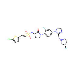 O=C1[C@H](NS(=O)(=O)/C=C/c2ccc(Cl)s2)CCN1c1ccc(-n2ccnc2CN2CC[C@@H](F)C2)cc1F ZINC000029131258