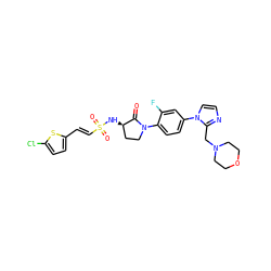 O=C1[C@H](NS(=O)(=O)/C=C/c2ccc(Cl)s2)CCN1c1ccc(-n2ccnc2CN2CCOCC2)cc1F ZINC000029131401
