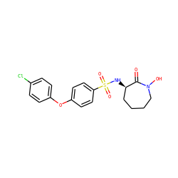 O=C1[C@H](NS(=O)(=O)c2ccc(Oc3ccc(Cl)cc3)cc2)CCCCN1O ZINC000073165417
