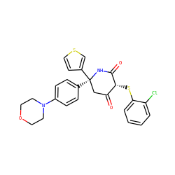 O=C1C[C@@](c2ccc(N3CCOCC3)cc2)(c2ccsc2)NC(=O)[C@@H]1Sc1ccccc1Cl ZINC000299819923