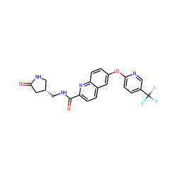O=C1C[C@@H](CNC(=O)c2ccc3cc(Oc4ccc(C(F)(F)F)cn4)ccc3n2)CN1 ZINC001772583856