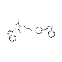 O=C1C[C@@H](c2c[nH]c3ccccc23)C(=O)N1CCCCN1CC=C(c2c[nH]c3ccc(Cl)cc23)CC1 ZINC000096909805
