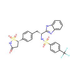 O=C1C[C@@H](c2ccc(C[C@@H](NS(=O)(=O)c3ccc(C(F)(F)F)cc3)c3nc4ccccc4[nH]3)cc2)S(=O)(=O)N1 ZINC000036088425