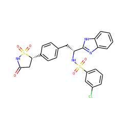O=C1C[C@@H](c2ccc(C[C@@H](NS(=O)(=O)c3cccc(Cl)c3)c3nc4ccccc4[nH]3)cc2)S(=O)(=O)N1 ZINC000036088718