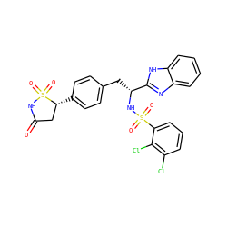 O=C1C[C@@H](c2ccc(C[C@@H](NS(=O)(=O)c3cccc(Cl)c3Cl)c3nc4ccccc4[nH]3)cc2)S(=O)(=O)N1 ZINC000036088524