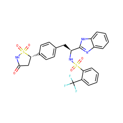 O=C1C[C@@H](c2ccc(C[C@H](NS(=O)(=O)c3ccccc3C(F)(F)F)c3nc4ccccc4[nH]3)cc2)S(=O)(=O)N1 ZINC000036088824
