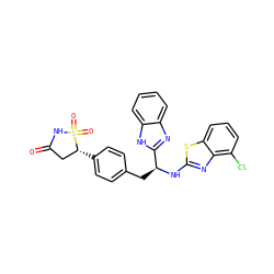 O=C1C[C@@H](c2ccc(C[C@H](Nc3nc4c(Cl)cccc4s3)c3nc4ccccc4[nH]3)cc2)S(=O)(=O)N1 ZINC000014955219
