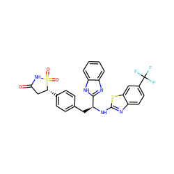 O=C1C[C@@H](c2ccc(C[C@H](Nc3nc4ccc(C(F)(F)F)cc4s3)c3nc4ccccc4[nH]3)cc2)S(=O)(=O)N1 ZINC000014952842