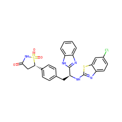 O=C1C[C@@H](c2ccc(C[C@H](Nc3nc4ccc(Cl)cc4s3)c3nc4ccccc4[nH]3)cc2)S(=O)(=O)N1 ZINC000014952857