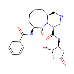 O=C1C[C@H](NC(=O)[C@@H]2CNC[C@@H]3CCCC[C@H](NC(=O)c4ccccc4)C(=O)N32)[C@@H](O)O1 ZINC000084611180