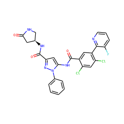 O=C1C[C@H](NC(=O)c2cc(NC(=O)c3cc(-c4ncccc4F)c(Cl)cc3Cl)n(-c3ccccc3)n2)CN1 ZINC001772651342